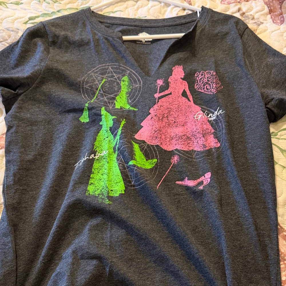 WICKED Dark Gray Tee with Pink & Neon Green Fairy Silhouettes. MED